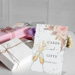 Bruidsuitnodiging bruisende brunch kaarten cadeaus reclamebord met voetstuk