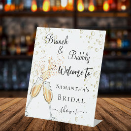 Bruidsuitnodiging bruisende brunch welkom reclamebord met voetstuk