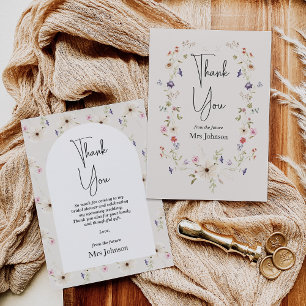 Bruidsuitnodiging Dankkaart met Wilde Bloemen op R Bedankkaart