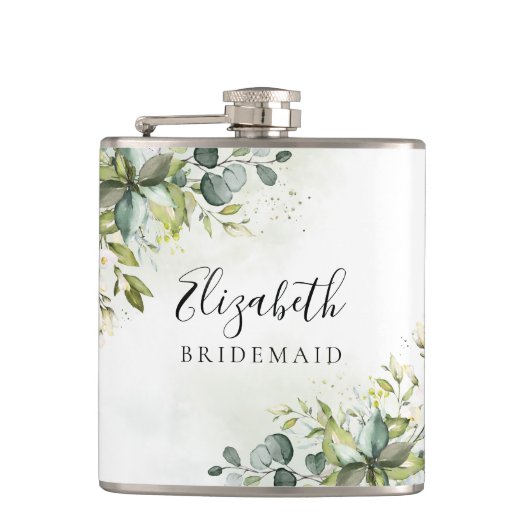 Bruidsuitnodiging Fles Groene Bloemen Heupfles (Voorkant)