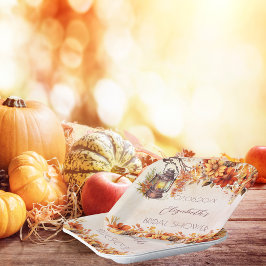 Bruidsuitnodiging herfst oranje bloemen roestieke  papieren bordje