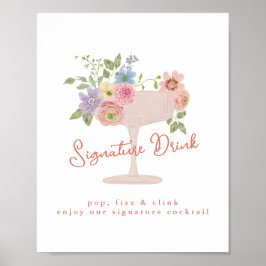 Bruidsuitnodiging Love in Bloom Signature Drink Bo Poster