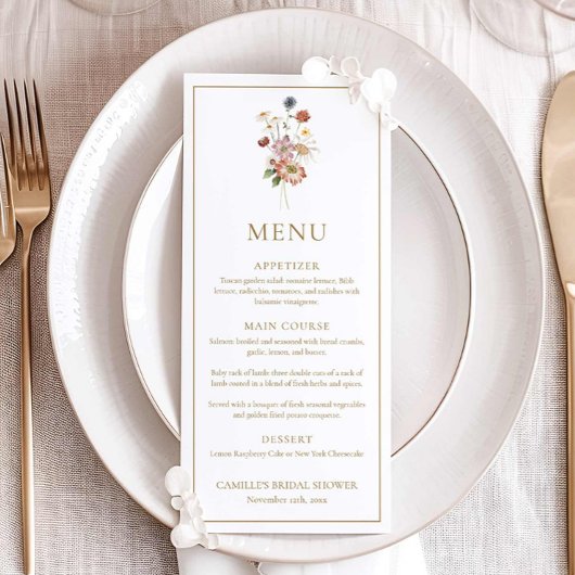 Bruidsuitnodiging Menukaart met Wilde Bloemen