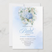 Bruidsuitnodiging met blauwe hortensia's in tuin s kaart (Voorkant)