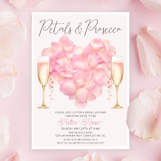 Bruidsuitnodiging met Bloemen en Prosecco Kaart
