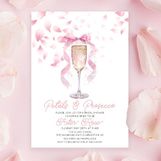Bruidsuitnodiging met Bloemen en Prosecco Kaart