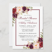 Bruidsuitnodiging met bordeaux bloemen kaart (Voorkant)