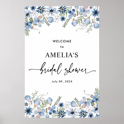 Bruidsuitnodiging met chique wilde bloemen poster (Voorkant)