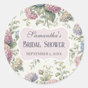 Bruidsuitnodiging Met Delicate Hortensia Bloemen Ronde Sticker
