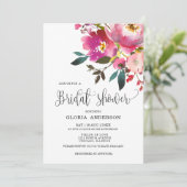 Bruidsuitnodiging met Fuchsia Bloemen Kaart (Staand voorkant)