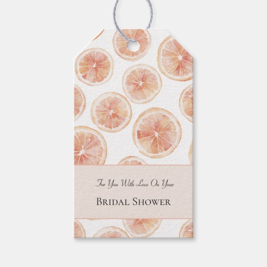 Bruidsuitnodiging met grapefruit thema cadeaulabel (Voorkant)