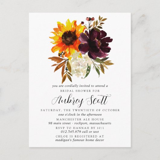 Bruidsuitnodiging met herfstbloemen briefkaart (Voorkant)