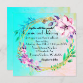 Bruidsuitnodiging met levendige bloemenkrans kaart (Voorkant / Achterkant)