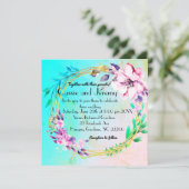 Bruidsuitnodiging met levendige bloemenkrans kaart (Staand voorkant)