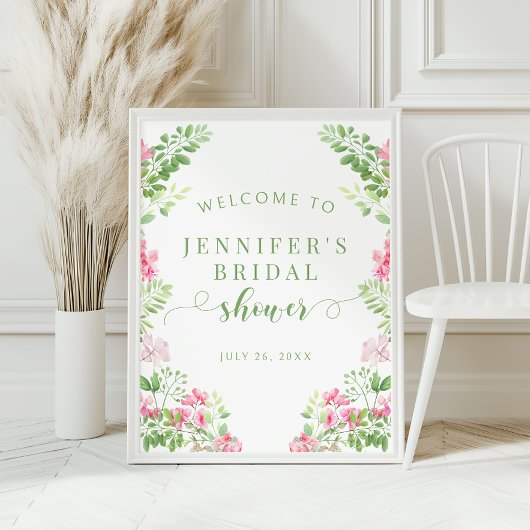 Bruidsuitnodiging met levendige roze bloem poster