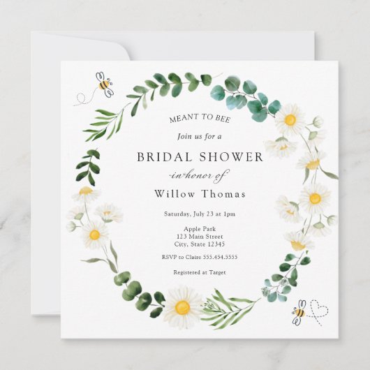 Bruidsuitnodiging met madeliefjes en bijen kaart (Voorkant)