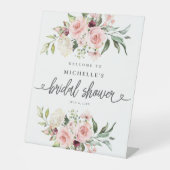 Bruidsuitnodiging met roze rozen welkomstbord reclamebord met voetstuk (Voorkant)