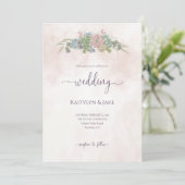 Bruidsuitnodiging met sappige groene en blos tinte kaart (Staand voorkant)