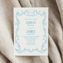 Bruidsuitnodiging met Turquoise Monogram Wapen en