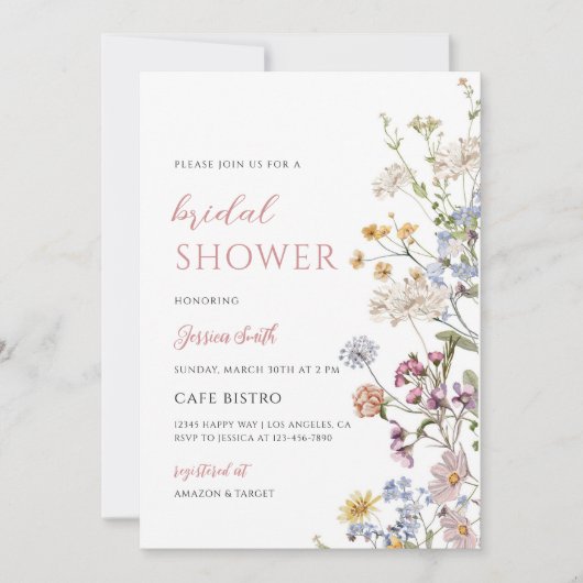 Bruidsuitnodiging met wilde bloemen kaart (Voorkant)