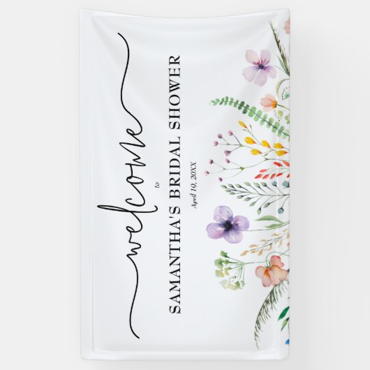 Bruidsuitnodiging met wilde bloemen spandoek (Verticaal)