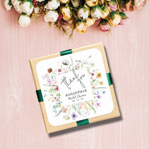 Bruidsuitnodiging met wilde bloemen vierkante sticker