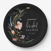 Bruidsuitnodiging met wilde bloemen Zwart Papieren Bordje (Voorkant)