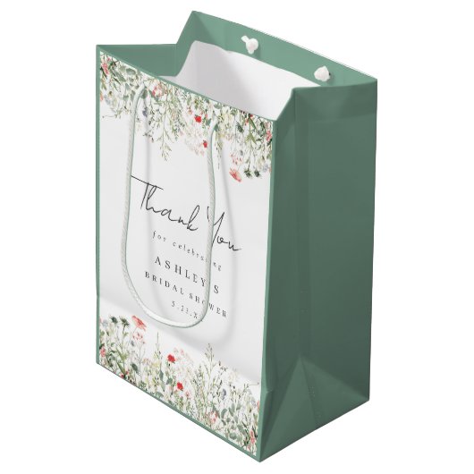 Bruidsuitnodiging met wilde bloemenweide Bedankt Medium Cadeauzakje (Voorkant Gekanteld)