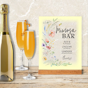 Bruidsuitnodiging Mimosa Bar met Wilde Bloemen Acryl Bord