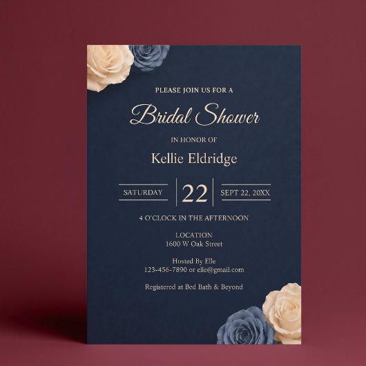 Bruidsuitnodiging Navy Blue Rose Kaart