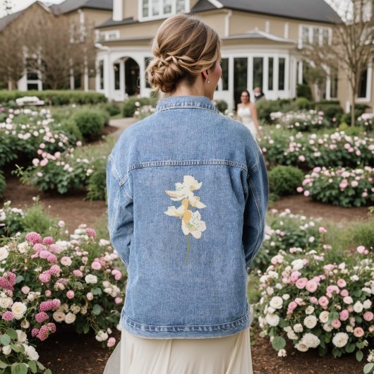 bruidsuitnodiging, oranje botanische bloem bloem denim jacket (Huwelijk Achterkant)
