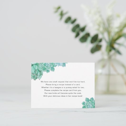 Bruidsuitnodiging Recept Verzoekkaart Succulent Informatiekaartje (Staand voorkant)