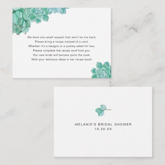 Bruidsuitnodiging Recept Verzoekkaart Succulent Informatiekaartje (Voorkant / Achterkant)