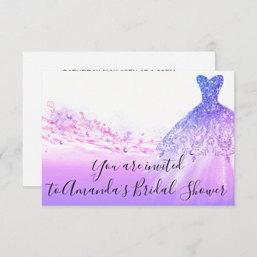 Bruidsuitnodiging Roze Paars Glitter Oceaan Wit Kaart (Voorkant / Achterkant)