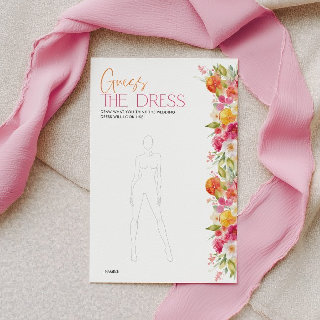 Bruidsuitnodiging Spel Raad De Jurk Bloemig Citrus (Bridal Shower Game: Guess the Dress in Bright Floral Citrus design)