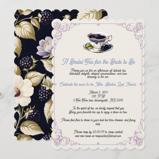 Bruidsuitnodiging Theekransje met Blackberry Bloes Kaart (Voorkant / Achterkant)
