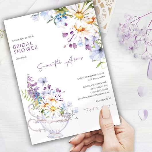 Bruidsuitnodiging Theetuin met Wilde Bloemen Kaart