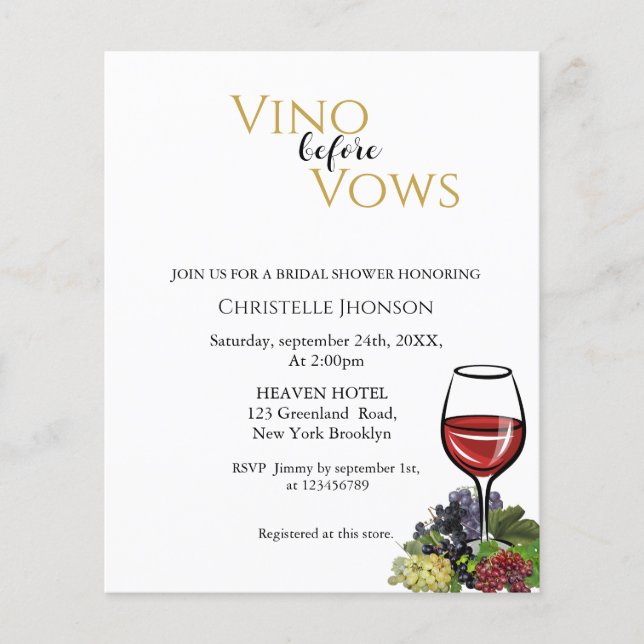 Bruidsuitnodiging 'Vino before vows' (Voorkant)