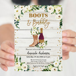 Bruidsuitnodiging voor 'Boots and Bubbly' Bruidssa Kaart