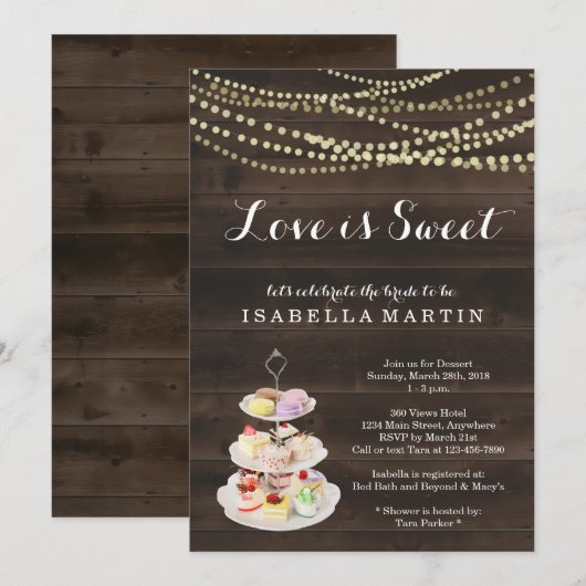 Bruidsuitnodiging voor dessert - Liefde is zoet Kaart (Voorkant / Achterkant)