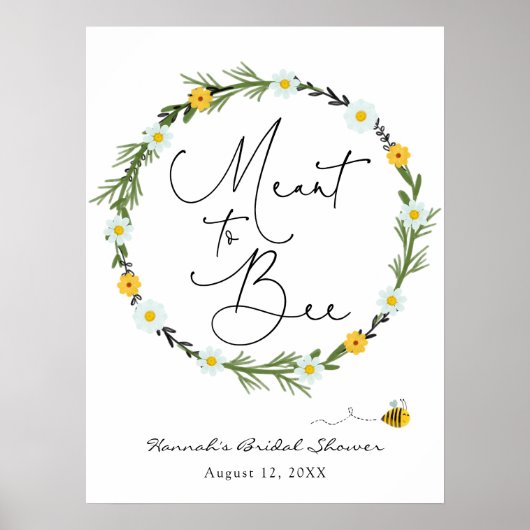 Bruidsuitnodiging Welkomstbord 'Meant to Bee' Poster (Voorkant)