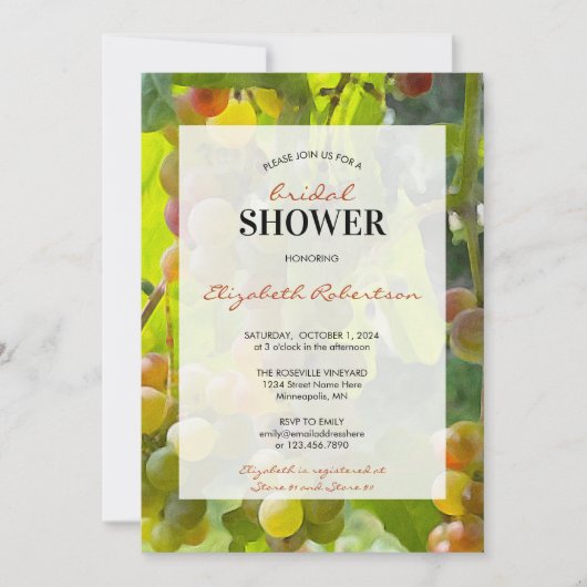 Bruidsuitnodiging wijngaard wijnstok thema kaart (Voorkant)