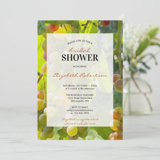 Bruidsuitnodiging wijngaard wijnstok thema kaart (Staand voorkant)