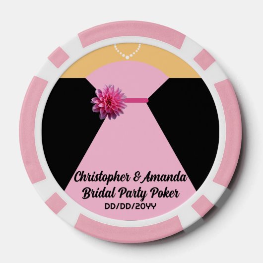 Bruidsuitstap Poker Zwart Tuxedo Roze Trouwjurk Poker Chips (Achterkant)