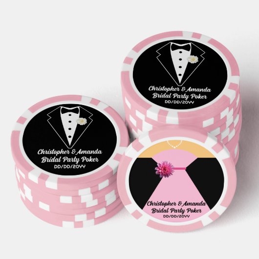 Bruidsuitstap Poker Zwart Tuxedo Roze Trouwjurk Poker Chips (Opstapeling)