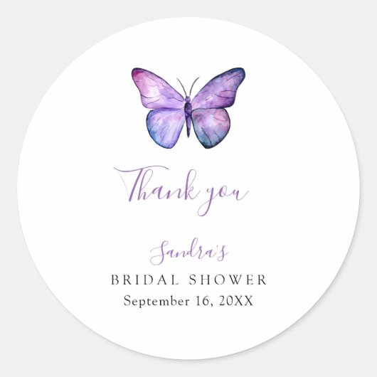 Bruidsvlinder Bruiloft Elegant Bedankje Script  Ronde Sticker (Voorkant)