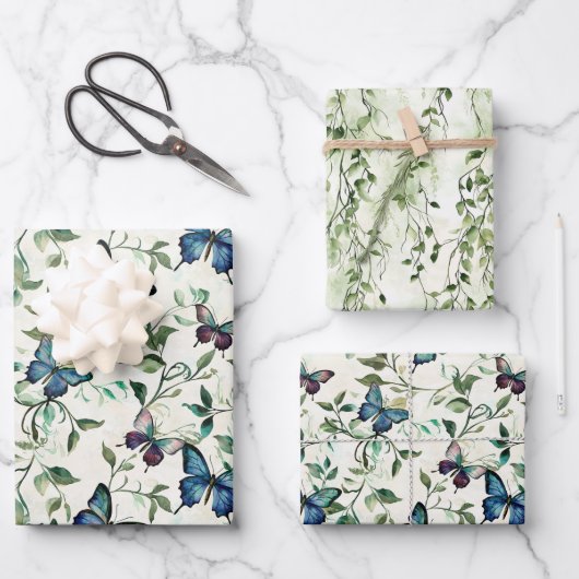 Bruidsvlinders Bruiloft met mooie blauwe vlinders Inpakpapier Vel (Voorkant)