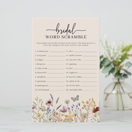 Bruidswedstrijd Woord-ontwarren spel (Staand voorkant)