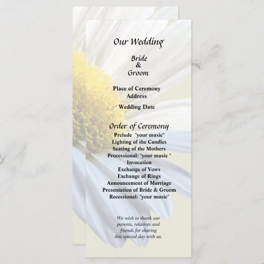 Bruidswinkel Daisy Shadow and Light Programmakaart (Voorkant / Achterkant)