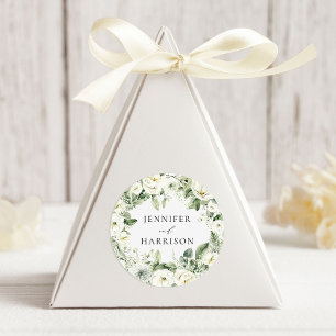 Bruidswinkel: Weelderige Witte Bloemen en Groene K Ronde Sticker